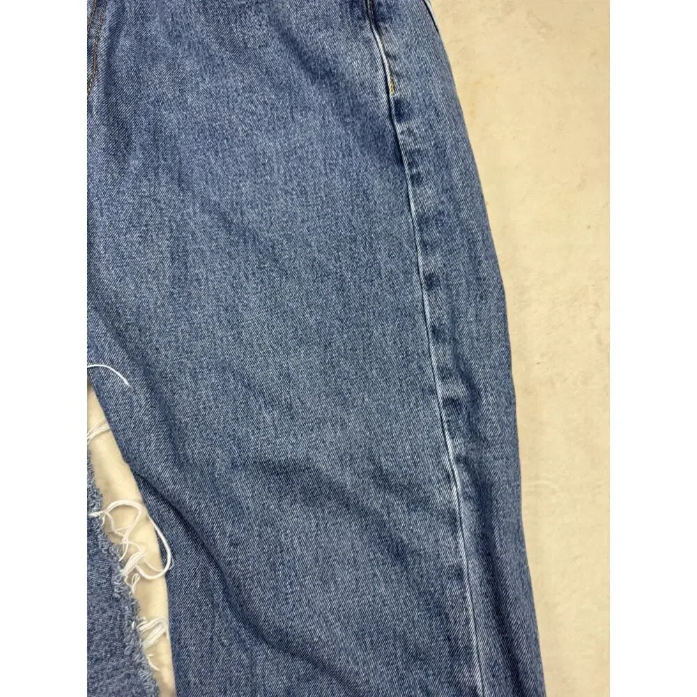 Levis 505 Mens Jeans 36x29 Regular Fit Straight Leg Blue Denim Raw Hem